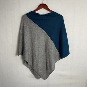 Celeste Womens Cashmere Wool Colorblock Poncho Grey Blue Pullover Cape One Size